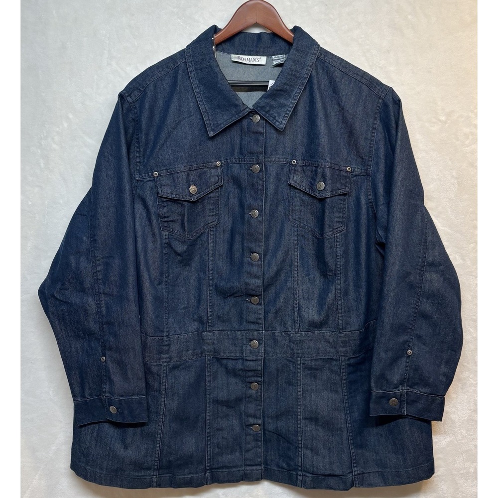 Roamans Women Plus Size 32W Cotton Blend Denim Jacket Button-Down 4X